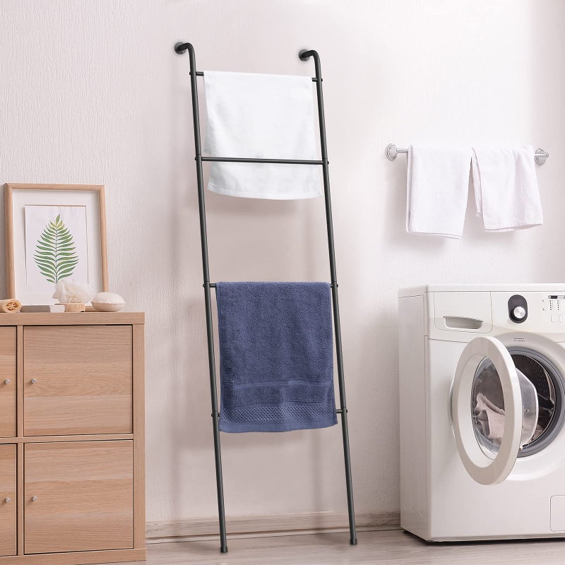 ABQ 2 Pack Blanket Ladder Outdoor Towel Rack for Pool, Decorative Metal Holder for The Living Room Bathroom, Black - Image 4