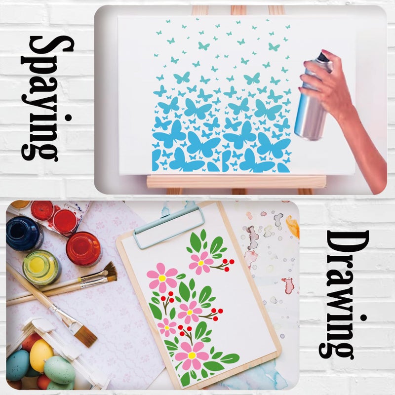 Boqon 8 Pieces Stencils for Crafts Reusable Branches Musical Notes Stencil Floral Texture Background Layering Drawing Templates Stencils for Painting on Wood Furniture Paper (8 Branches) - Image 4