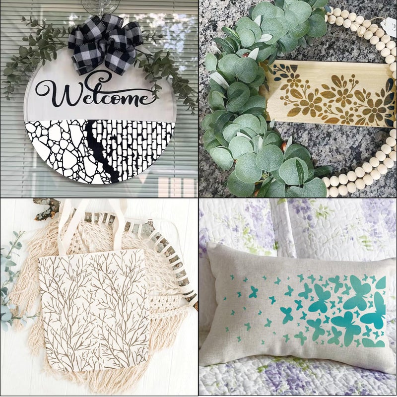 Boqon 8 Pieces Stencils for Crafts Reusable Branches Musical Notes Stencil Floral Texture Background Layering Drawing Templates Stencils for Painting on Wood Furniture Paper (8 Branches) - Image 3