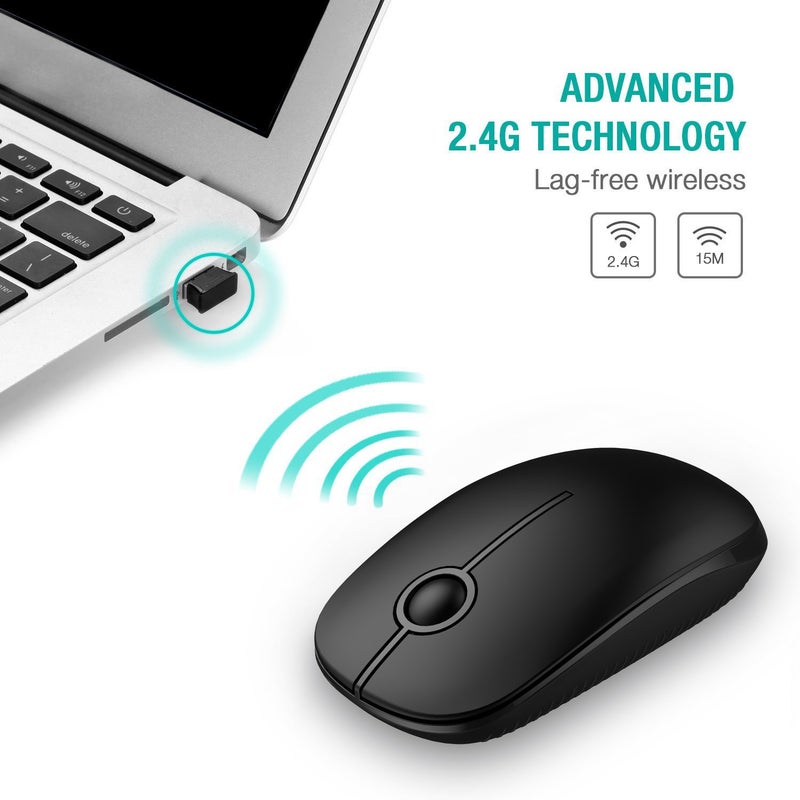 VssoPlor Wireless Mouse, 2.4G Slim Portable Computer Laptop Mouse with Nano Receiver Quiet Silent Optical Mice for Notebook, PC, Laptop, Computer-Black - Image 3