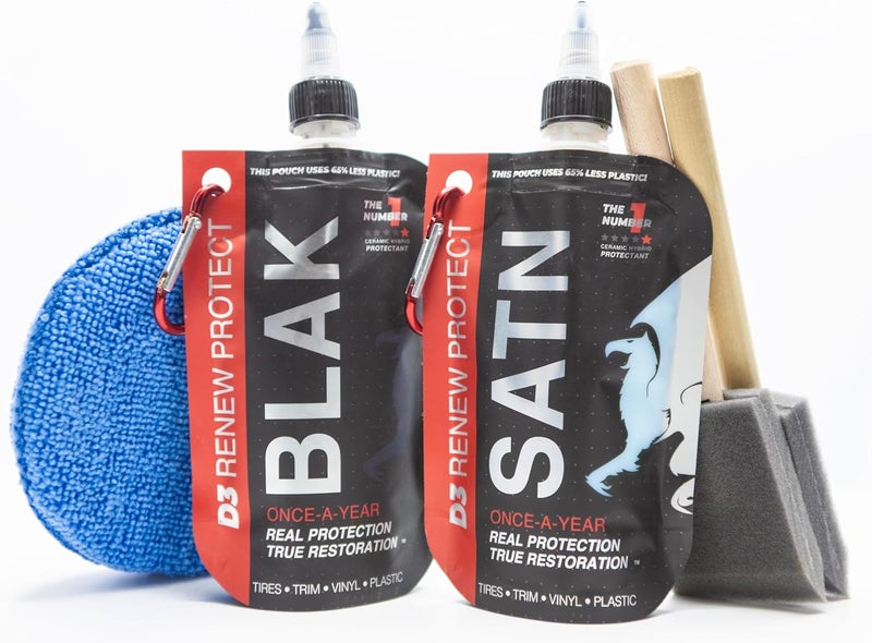 Renew Protect | Ultimate 2-Pack Ceramic-Hybrid Protectant Kit | Blak & SATN 100ml | 4-12 Months Tire, 1-2 Years Trim & Vinyl Protection | Safe for Cars, Golf Carts, RVs, Motorcycle-Safe - Image 1