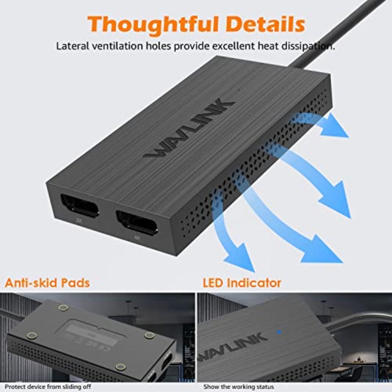 محول USB 3.0/USB-C إلى HDMI بشاشة مزدوجة لأجهزة Mac وWindows، هيكل من الألومنيوم، أسود، يدعم 1080p@60 هرتز عبر Thunderbolt 3/4 - Image 5