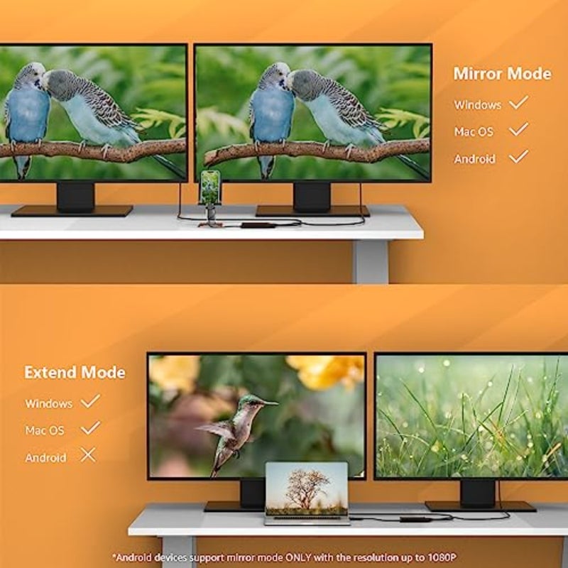 محول USB 3.0/USB-C إلى HDMI بشاشة مزدوجة لأجهزة Mac وWindows، هيكل من الألومنيوم، أسود، يدعم 1080p@60 هرتز عبر Thunderbolt 3/4 - Image 3