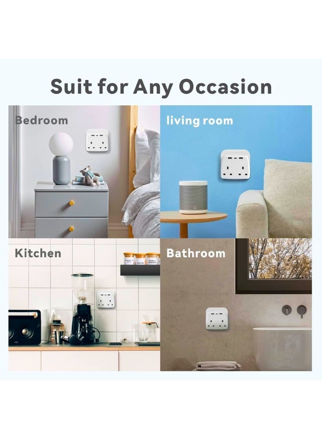 Chase Up Multi Plug Extension Power Adapter with 2 USB,Double Extender Wall Charger Socket 2 Way Dual Multiple Electrical Outlet Adaptor, Charging Station for Home, Office（White） - Image 4