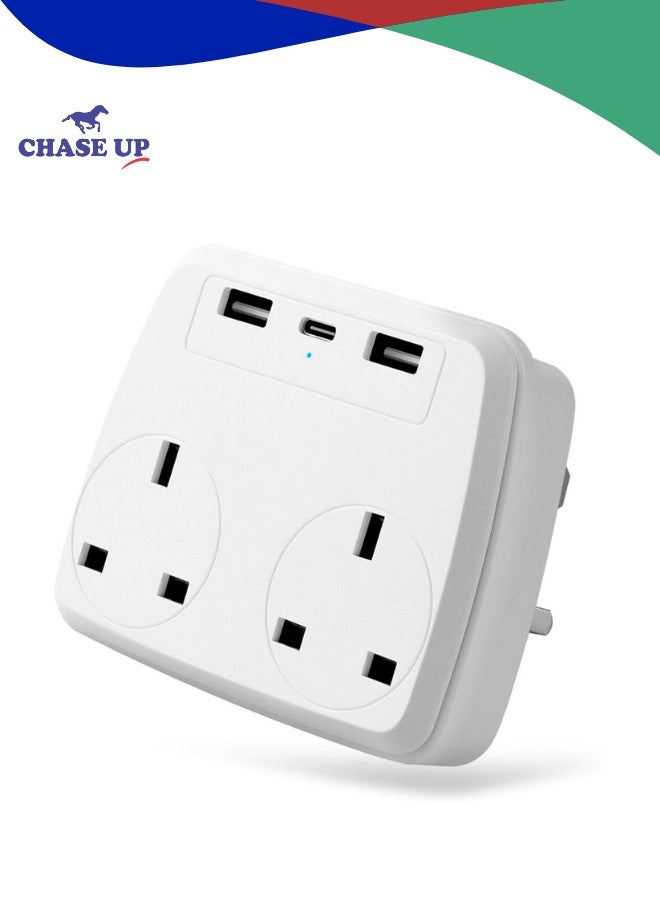 Chase Up Multi Plug Extension Power Adapter with 2 USB,Double Extender Wall Charger Socket 2 Way Dual Multiple Electrical Outlet Adaptor, Charging Station for Home, Office（White） - Image 1