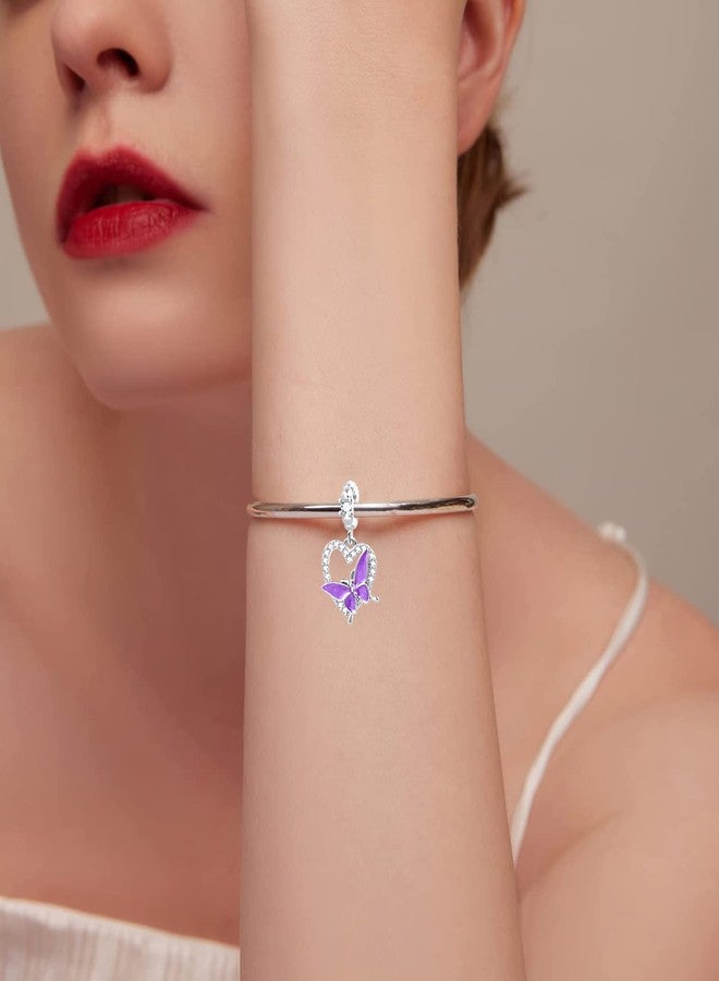 QeenseKc Purple Crystal Butterfly Heart Dangle Charm for Pandora Bracelet Mothers Day Gift - Image 4