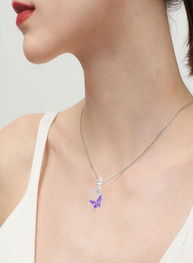 QeenseKc Purple Crystal Butterfly Heart Dangle Charm for Pandora Bracelet Mothers Day Gift - Image 5