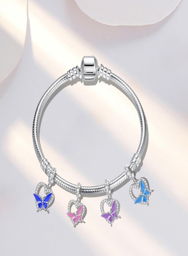 QeenseKc Purple Crystal Butterfly Heart Dangle Charm for Pandora Bracelet Mothers Day Gift - Image 3