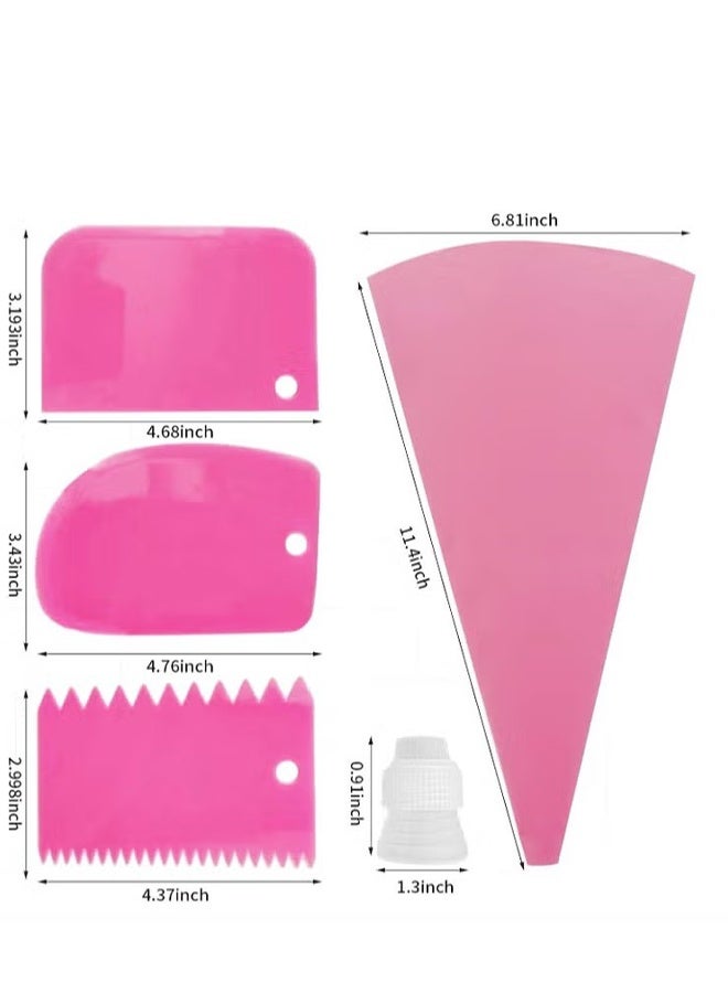 هابي دي طقم أكياس وتروس تزيين 21 قطعة، حقيبتان معادتان للاستخدام من السيليكون مع 14 فوهة من الفولاذ المقاوم للصدأ للتزيين، 3 أدوات لتنعيم التزيين، و2 وصلات، و1 مشبك إغلاق لأدوات تزيين الكيك (وردي) - Image 2