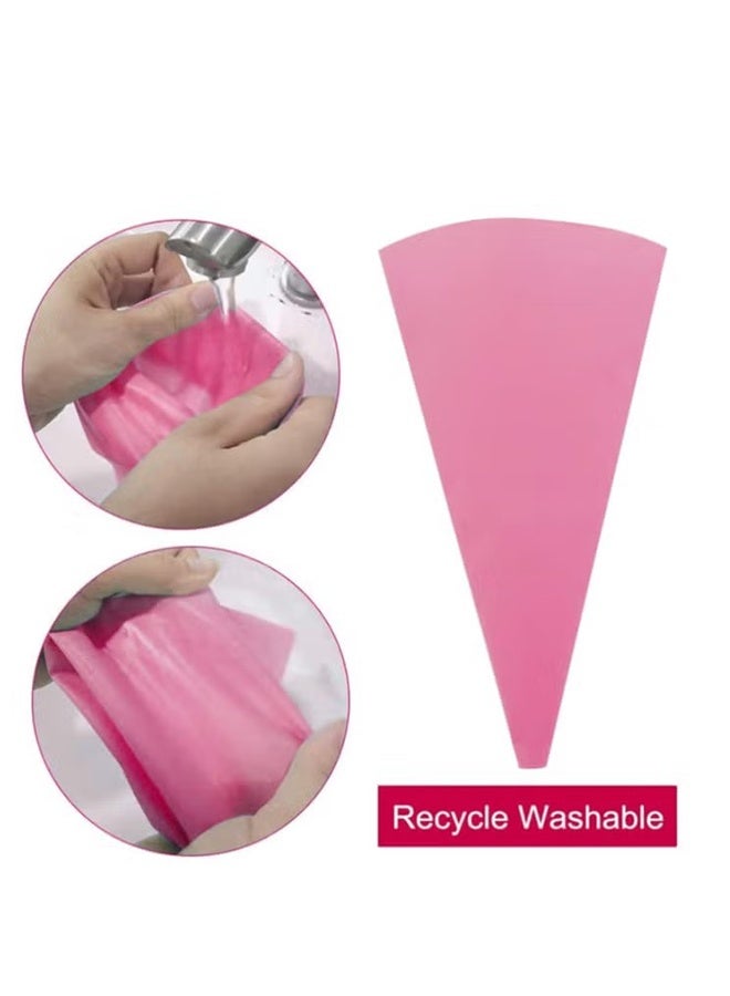 هابي دي طقم أكياس وتروس تزيين 21 قطعة، حقيبتان معادتان للاستخدام من السيليكون مع 14 فوهة من الفولاذ المقاوم للصدأ للتزيين، 3 أدوات لتنعيم التزيين، و2 وصلات، و1 مشبك إغلاق لأدوات تزيين الكيك (وردي) - Image 4