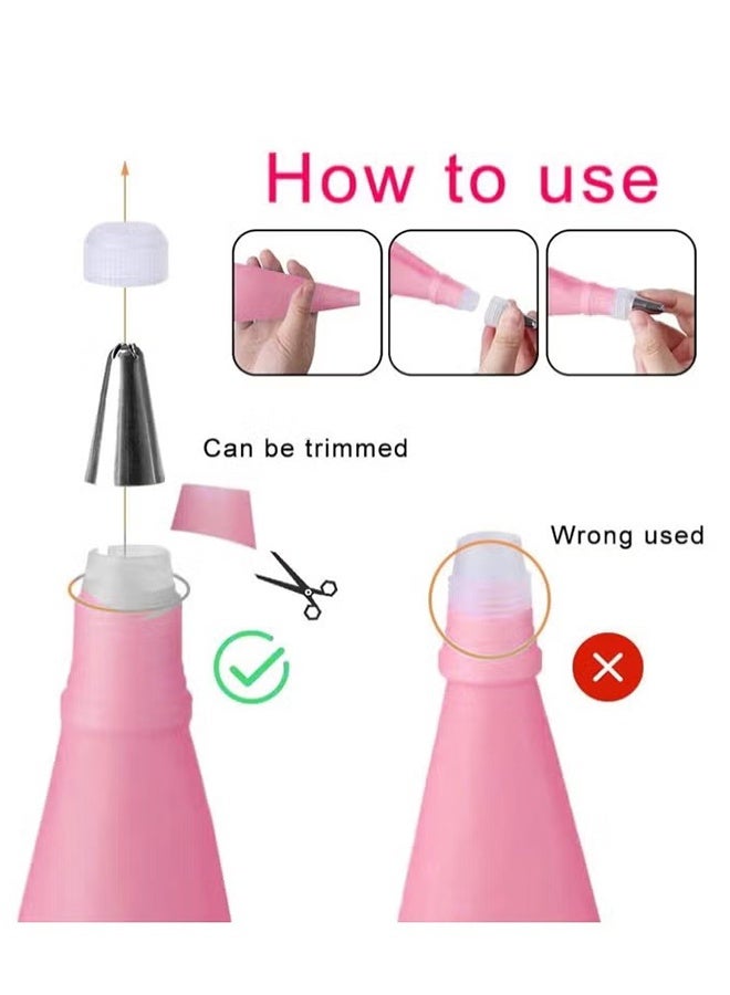 هابي دي طقم أكياس وتروس تزيين 21 قطعة، حقيبتان معادتان للاستخدام من السيليكون مع 14 فوهة من الفولاذ المقاوم للصدأ للتزيين، 3 أدوات لتنعيم التزيين، و2 وصلات، و1 مشبك إغلاق لأدوات تزيين الكيك (وردي) - Image 3