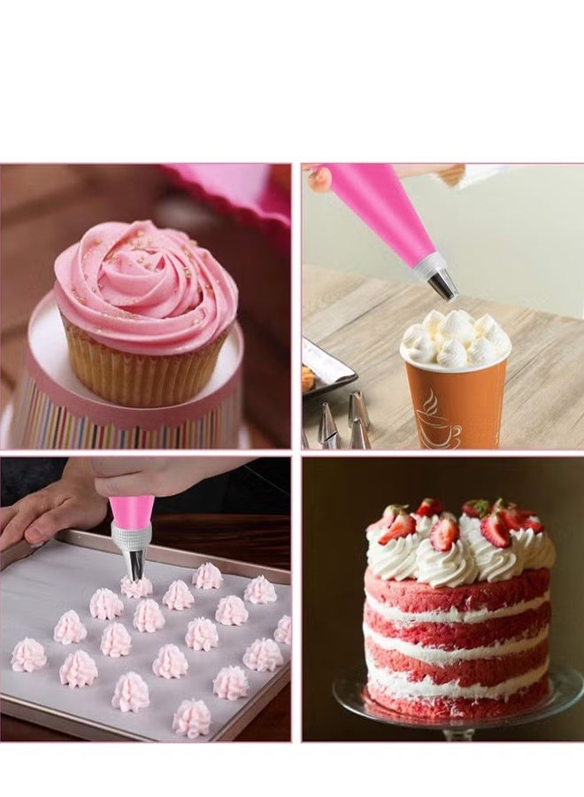 هابي دي طقم أكياس وتروس تزيين 21 قطعة، حقيبتان معادتان للاستخدام من السيليكون مع 14 فوهة من الفولاذ المقاوم للصدأ للتزيين، 3 أدوات لتنعيم التزيين، و2 وصلات، و1 مشبك إغلاق لأدوات تزيين الكيك (وردي) - Image 5