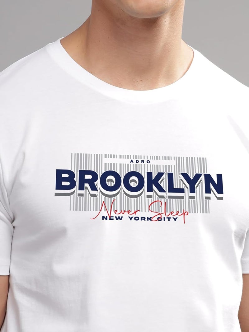 ADRO Men's Printed T-Shirt - Premium Lycra Cotton Regular Fit Crew Neck in White - Image 3