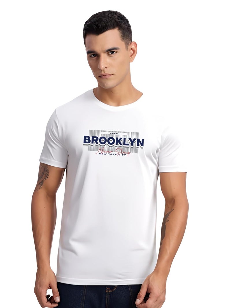 ADRO Men's Printed T-Shirt - Premium Lycra Cotton Regular Fit Crew Neck in White - Image 1