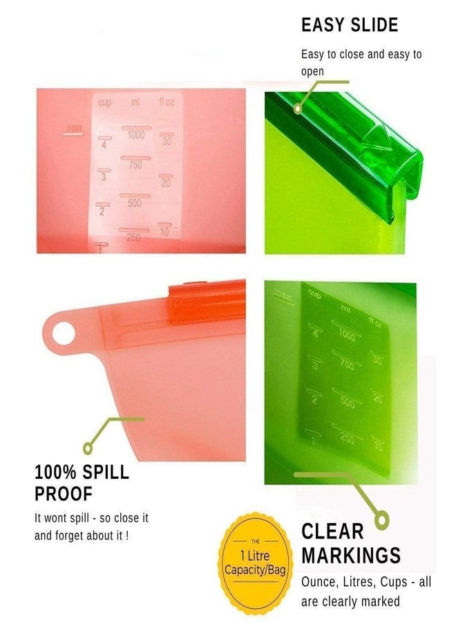 ODMART Silicone Food Storage Airtight Bag Silicon Reusable Storage Container Preservation Leakproof Ziplock Bag for Food, Snack,Vegetable,Meat for Fridge and Microwave freezer Bags (pack of 4) - Image 3