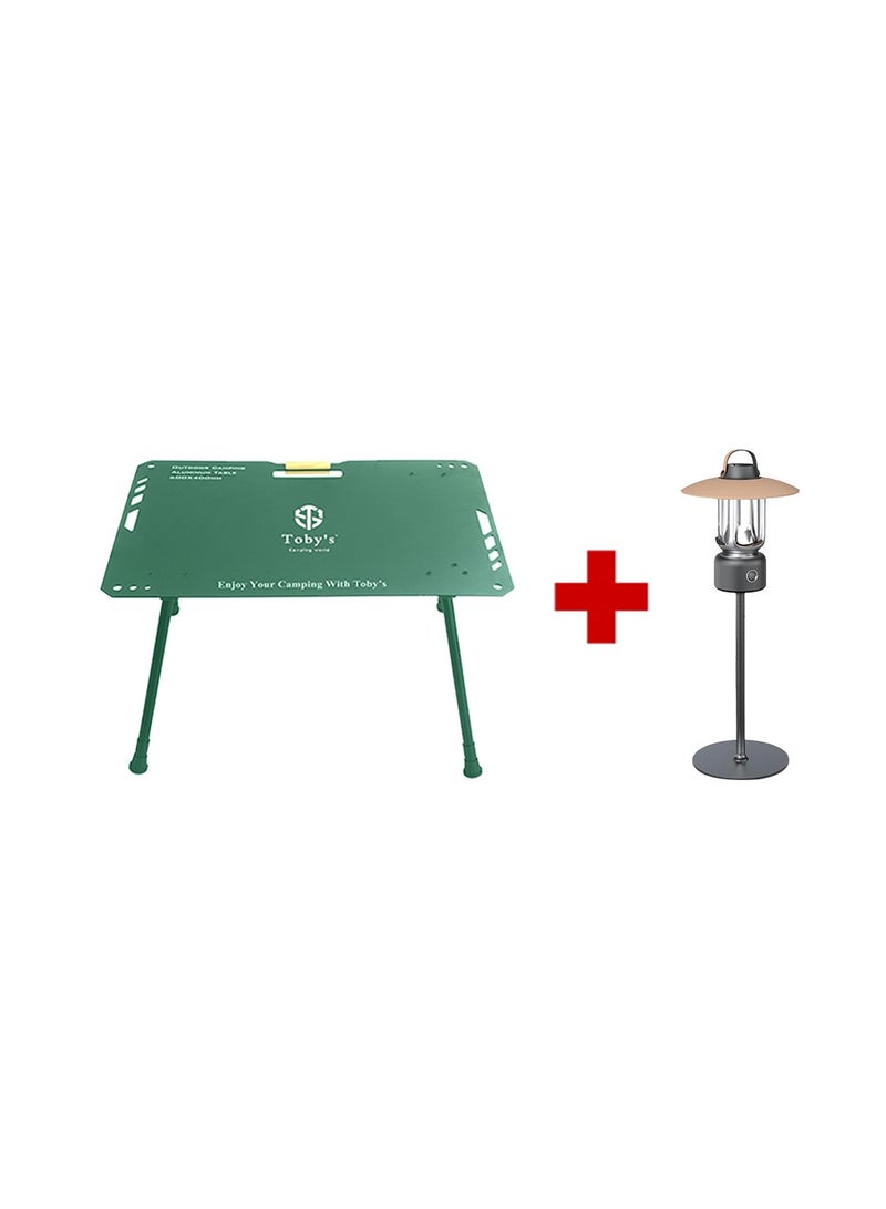 توبيز طقم Toby’s طاولة تخييم ألمنيوم قابلة للطي باللون الأخضر مع فانوس LED كلاسيكي – متين، مدمج، متعدد أوضاع الإضاءة للرحلات والتخييم والأنشطة الخارجية - Image 1