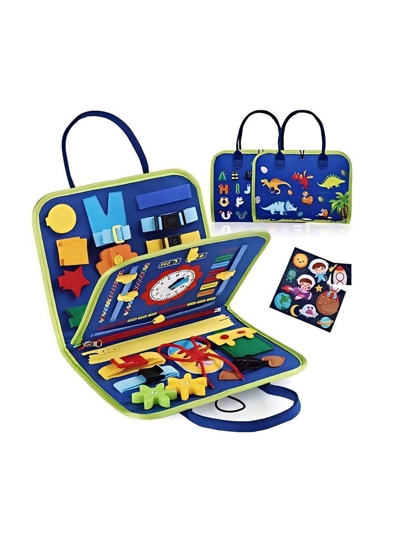 Kids' Felt Learning Board, Early Education Toy for Toddlers, Educational Sensory Dressing Practice Busy Board, Three s Dinosaur - Themed - Image 1