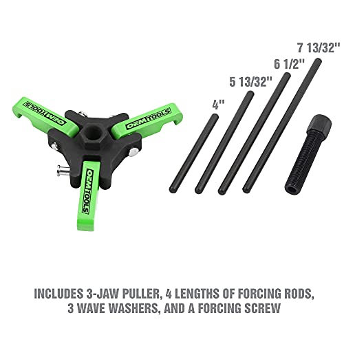 OEMTOOLS مجموعة سحب موازن التوافقي OEMTOOLS 25090، ساحب قابل للتعديل بـ 3 فكوك يناسب معظم المركبات الحديثة، برغي ضغط يناسب محرك مربع 3/8 بوصة، يتضمن 4 قضبان ضغط - Image 4