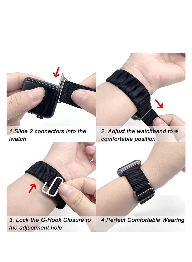 4 Pack Alpine Loop Nylon Band Compatible with Apple Watch Band 42mm 44mm 45mm 49mm Women Men,Adjustable Metal G-Hook Strap for iWatch Ultra Series SE 8/7/6/5/4/3/2/1 - Image 2