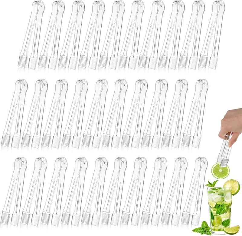 PEASUG 30 PCS Plastic Serving Tongs, Disposable Plastic Tongs, Clear Kitchen Small Serving Utensils for Serving for Party Food Buffet Appetizer Salad Catering Ice, 6.3 Inches - Image 1