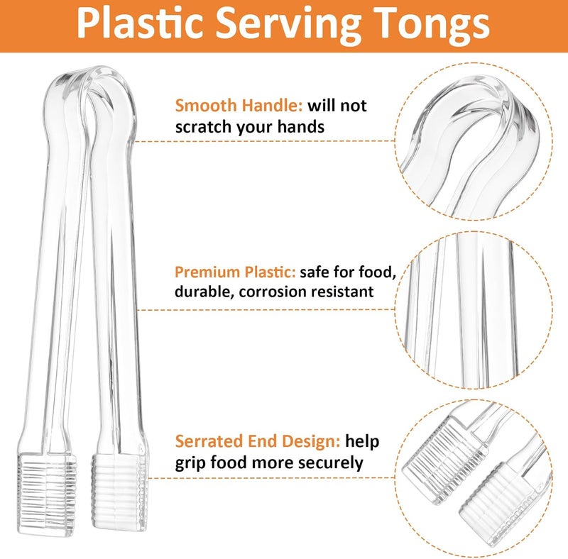 PEASUG 30 PCS Plastic Serving Tongs, Disposable Plastic Tongs, Clear Kitchen Small Serving Utensils for Serving for Party Food Buffet Appetizer Salad Catering Ice, 6.3 Inches - Image 3