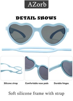 AZorb Baby Sunglasses with Silicone Strap Polarized Heart Shaped Shades TPE Frame Sun Glasses  Adjustable for Kids Boys Girls Toddler Infant Age 0-3 Years Blue  - Image 5