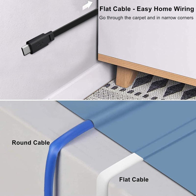 weishan 2-Pack 30ft USB C Power Extension Cable Compatible with Ring Pan-Tilt Indoor Cam 2024 Release & WYZE Duo Cam Pan, Pan V4 2025 Security Camera - 9m Type-C Long Flat Charging Cord for CCTV Cam, Black - Image 4