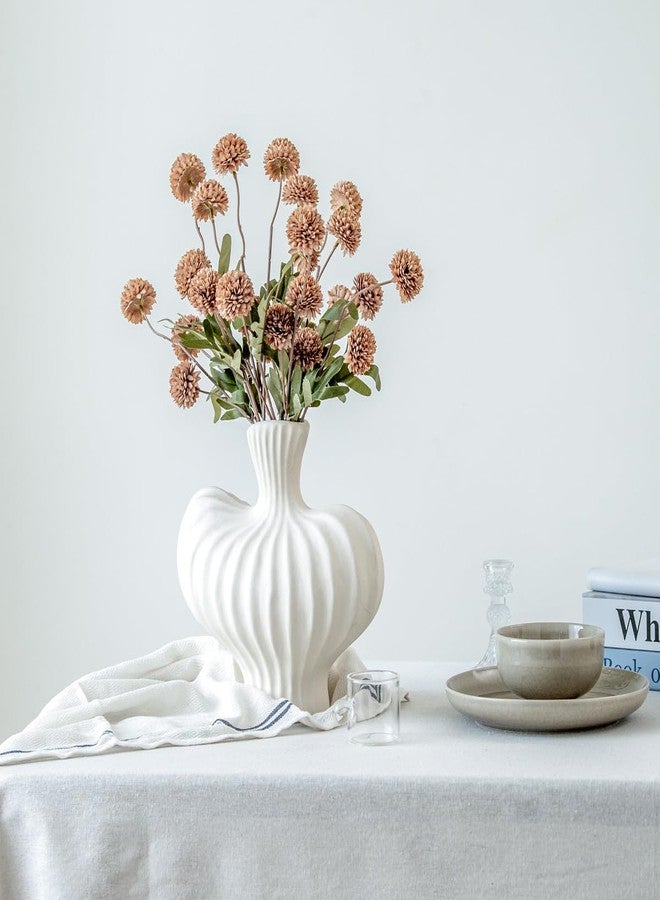 Laelfe Artificial Kiku Flower - 5 Pcs Fake Pompon Mums Silk Small Chrysanthemum Faux Ball Fall Flower Stem Decor for Autumn Wedding Filler DIY Bouquet Centerpieces Arrangements Shower (Coffee) - Image 5
