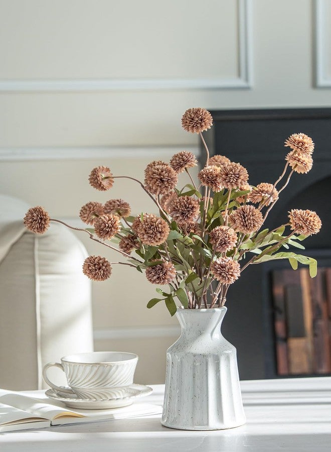 Laelfe Artificial Kiku Flower - 5 Pcs Fake Pompon Mums Silk Small Chrysanthemum Faux Ball Fall Flower Stem Decor for Autumn Wedding Filler DIY Bouquet Centerpieces Arrangements Shower (Coffee) - Image 4