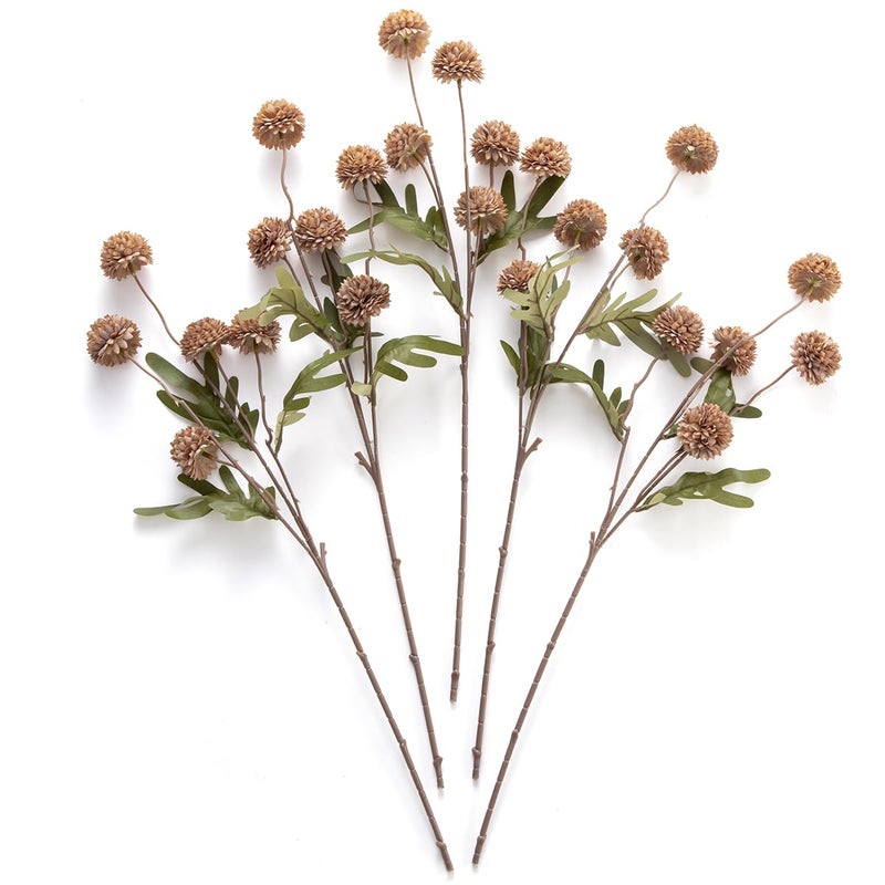 Laelfe Artificial Kiku Flower - 5 Pcs Fake Pompon Mums Silk Small Chrysanthemum Faux Ball Fall Flower Stem Decor for Autumn Wedding Filler DIY Bouquet Centerpieces Arrangements Shower (Coffee) - Image 1