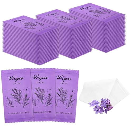 Twoworld Individual Hand Wipes Wet Wipes Travel Size,Wet Wipes Individually Wrapped Bulk Cleansing Travel Size Wipes for Wedding Travel Restaurant Barbecue (1 Count (Pack of 60), Lavender) - Image 1