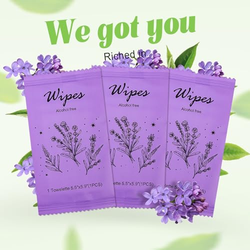 Twoworld Individual Hand Wipes Wet Wipes Travel Size,Wet Wipes Individually Wrapped Bulk Cleansing Travel Size Wipes for Wedding Travel Restaurant Barbecue (1 Count (Pack of 60), Lavender) - Image 3