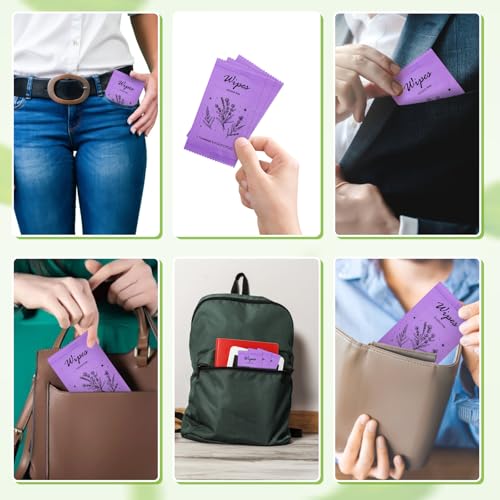 Twoworld Individual Hand Wipes Wet Wipes Travel Size,Wet Wipes Individually Wrapped Bulk Cleansing Travel Size Wipes for Wedding Travel Restaurant Barbecue (1 Count (Pack of 60), Lavender) - Image 5