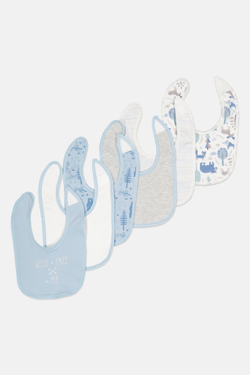 Toddlers Girl 6 Pcs Allover Print Bib, Blue/White