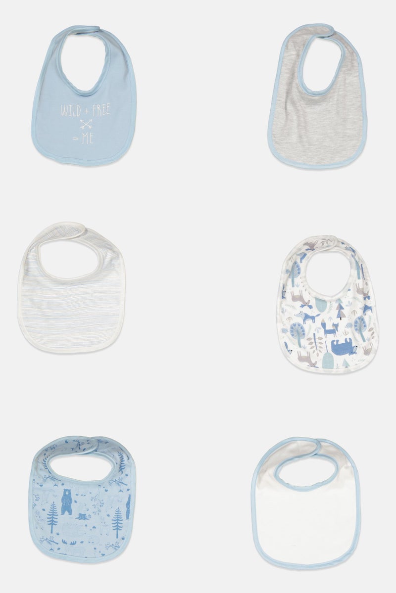 Toddlers Girl 6 Pcs Allover Print Bib, Blue/White
