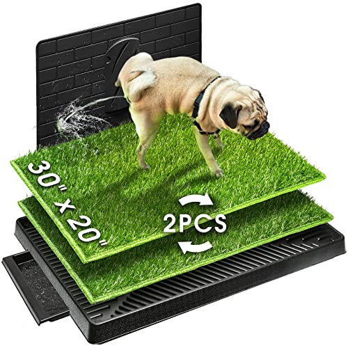 Hompet Dog Potty with Tray Large 30x20 2 Artificial Grass Patch for Indoor and Outdoor Use Puppy Turf Grass Pad Reusable Training Pads with Pee Baffle Ideal for Dogs