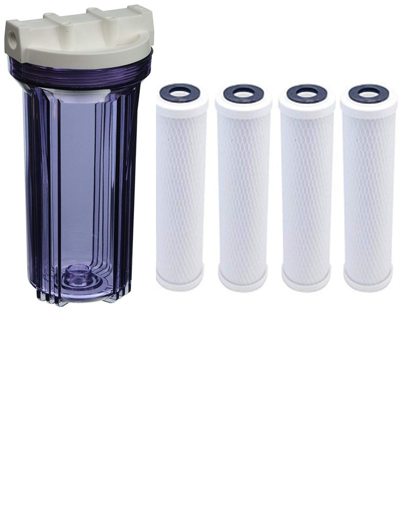 CFS  Clear Filter Housing with 4 Carbon Block Water Filter Cartridges Compatible with HF210CLWH12 CCI10CLW12 Models  Removes Bad Taste and odor  Whole House Replacement Filter Cartridge