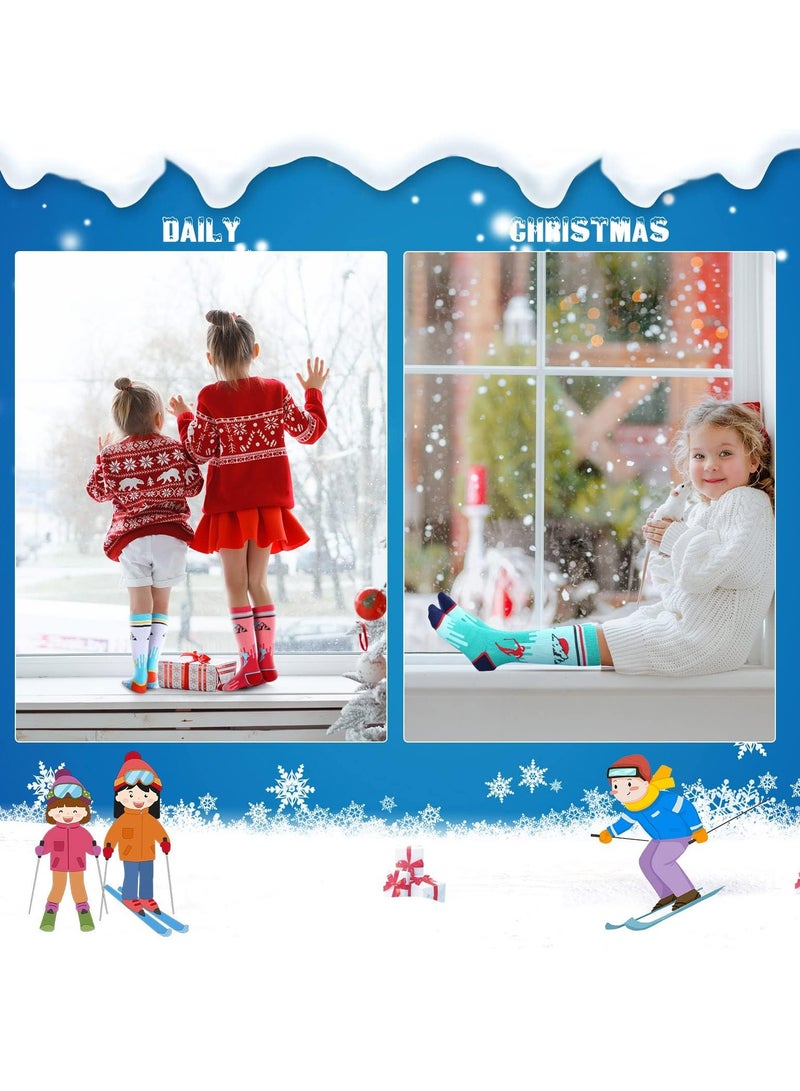 Barakah جوارب تزلج للأطفال 4 أزواج شتوية دافئة طويلة الركبة للتزلج على الثلج والتزلج على الجليد للأولاد والبنات لأنشطة عيد الميلاد (S) - Image 3