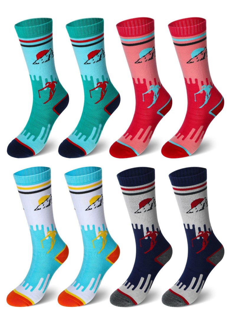 Barakah جوارب تزلج للأطفال 4 أزواج شتوية دافئة طويلة الركبة للتزلج على الثلج والتزلج على الجليد للأولاد والبنات لأنشطة عيد الميلاد (S) - Image 1