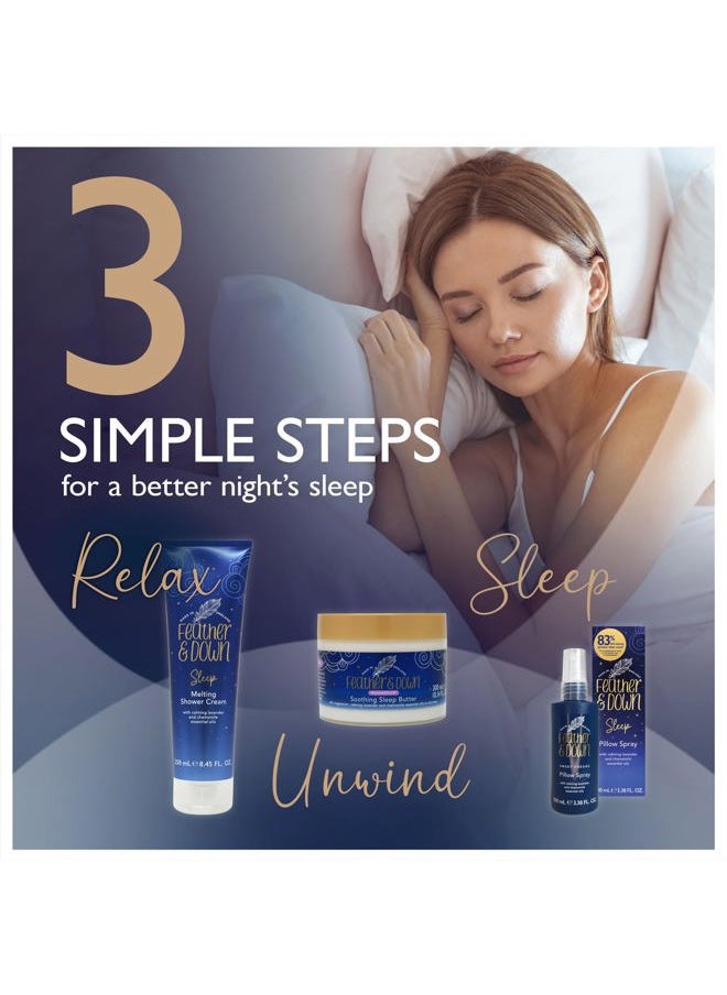 Feather & Down Sleeping Bag Gift Set: Luxury Eye Mask, Sleep Balm, Pillow Spray and Shower Cream, with Calming Lavender & Chamomile Essential Oils, Vegan & Cruelty Free  - Image 5