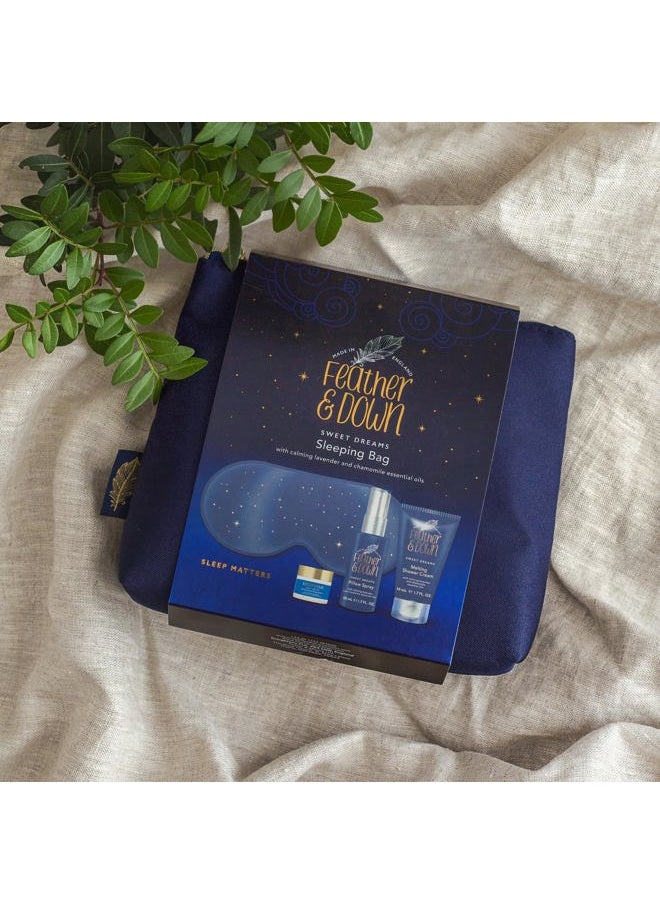Feather & Down Sleeping Bag Gift Set: Luxury Eye Mask, Sleep Balm, Pillow Spray and Shower Cream, with Calming Lavender & Chamomile Essential Oils, Vegan & Cruelty Free  - Image 4