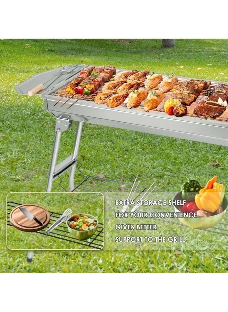 Huitich 100CM Portable Stainless Steel Charcoal BBQ Grill with Accessories & Storage Rack (100×28×76 CM) - Image 4