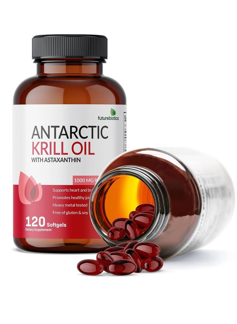 Futurebiotics Antarctic Krill Oil 1000mg with Omega-3s EPA, DHA, Astaxanthin and Phospholipids - Premium Krill Oil Heavy Metal Tested, Non GMO – 120 Softgels - Image 1