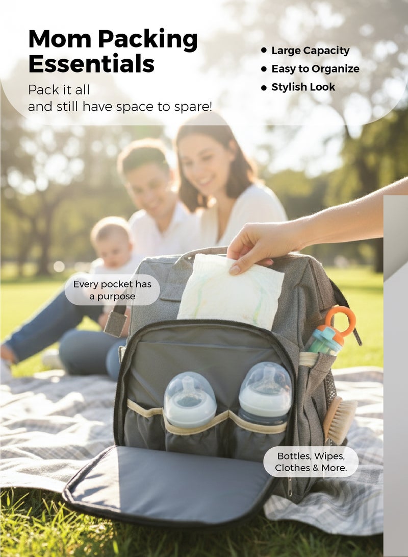 زينيث حقيبة حفاضات زينيتو 2×1 (ظهر/سرير قابل للطي) | محطة تغيير متنقلة، سعة كبيرة، متعددة الوظائف للسفر - رمادي للأولاد والبنات - Image 3