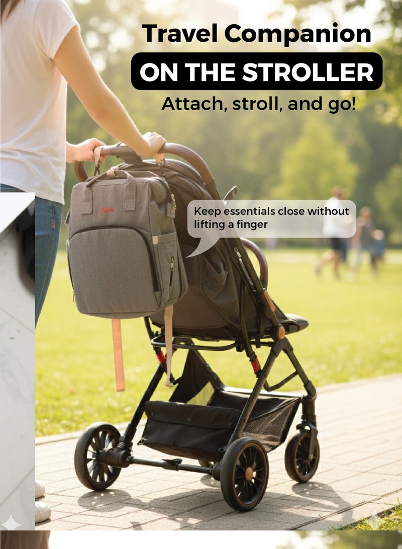 زينيث حقيبة حفاضات زينيتو 2×1 (ظهر/سرير قابل للطي) | محطة تغيير متنقلة، سعة كبيرة، متعددة الوظائف للسفر - رمادي للأولاد والبنات - Image 5