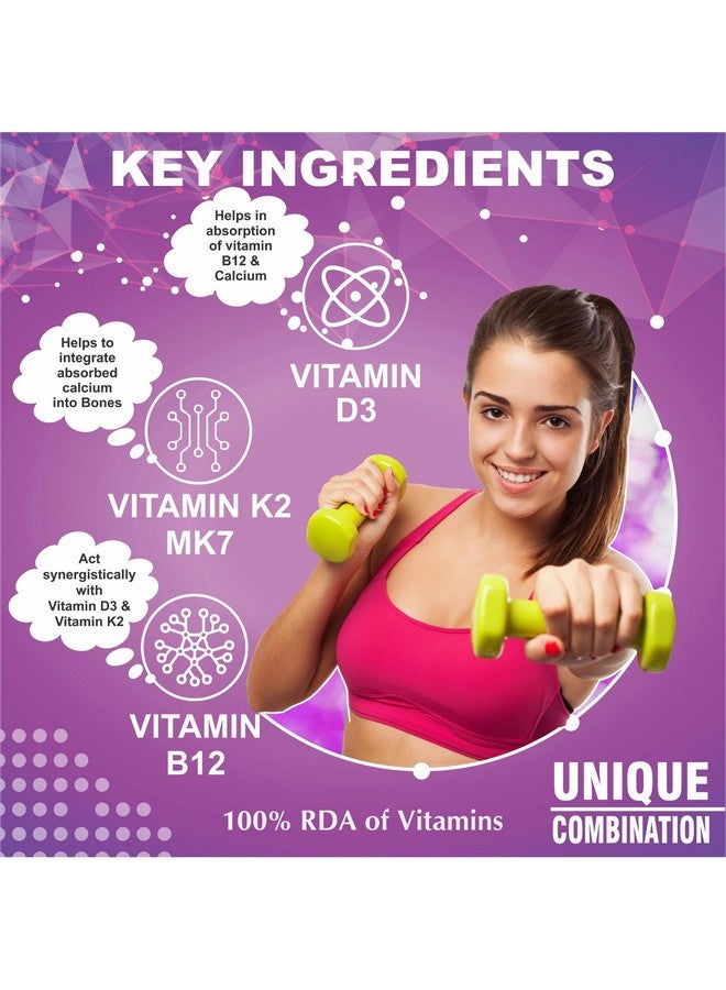 ClearCut Vitamin D3 K2 B12 Calcium tablet Joints bones Boosting Immunity supplement for men women 120 - Image 2