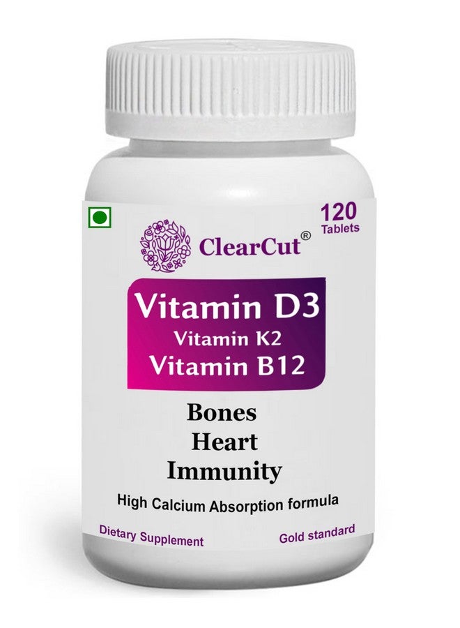 ClearCut Vitamin D3 K2 B12 Calcium tablet Joints bones Boosting Immunity supplement for men women 120 - Image 1
