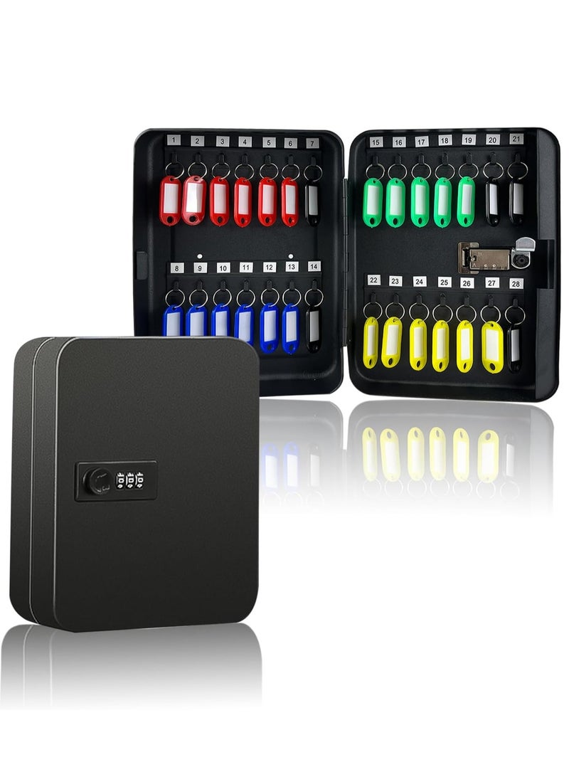 يلا جوي صندوق قفل لتخزين 28 مفتاحًا مع رمز، منظم خزانة المفاتيح مثبت على الحائط مع قفل مركب للمنازل والممتلكات والفنادق والشركات، منظم مفاتيح مع خطافات وملصقات للمفاتيح، (11 × 9.8 × 3 بوصة، أسود) - Image 1