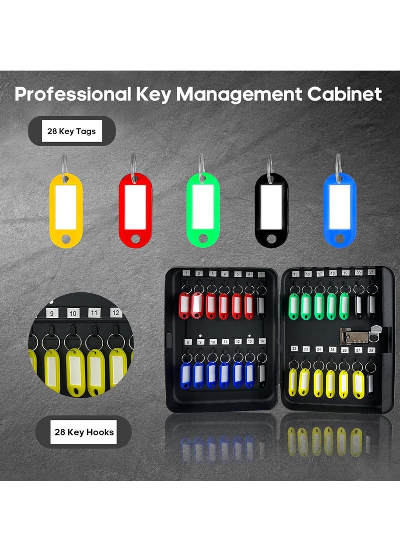 يلا جوي صندوق قفل لتخزين 28 مفتاحًا مع رمز، منظم خزانة المفاتيح مثبت على الحائط مع قفل مركب للمنازل والممتلكات والفنادق والشركات، منظم مفاتيح مع خطافات وملصقات للمفاتيح، (11 × 9.8 × 3 بوصة، أسود) - Image 2