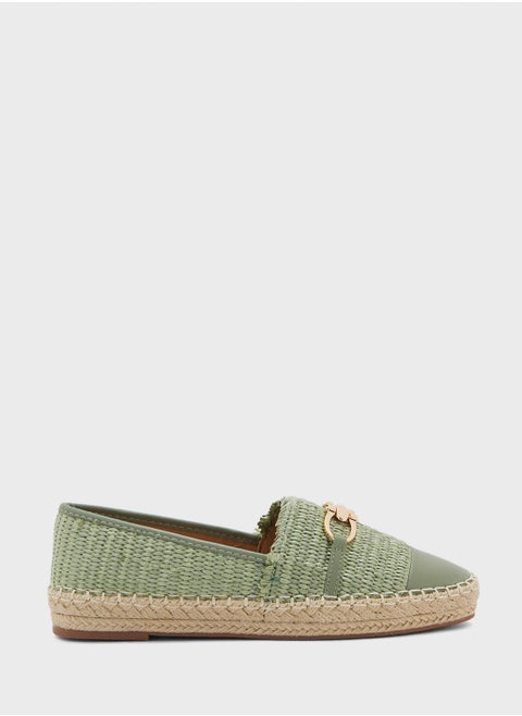 Metal Trim Frayed Edge Raffia Espadrille